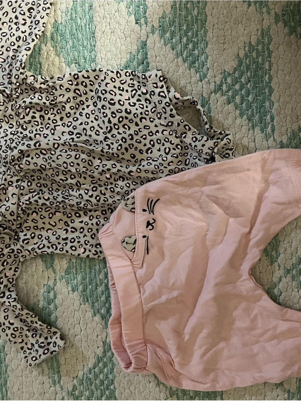Carter's Pink Cat Shorts with White Leopard Print Ruffle Top
